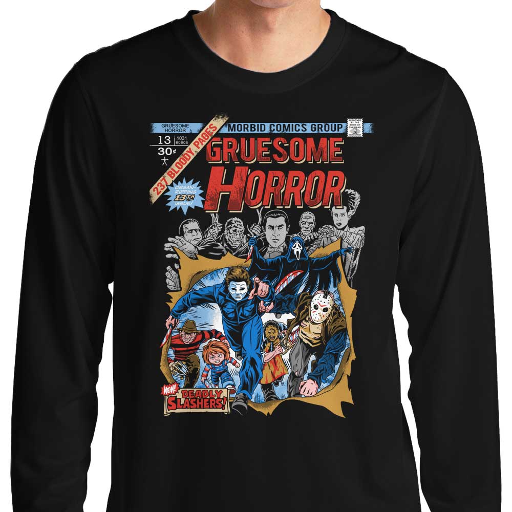 Terrifying Gruesome Horror Long Sleeve Men's T-Shirt for Horror Enthusiasts