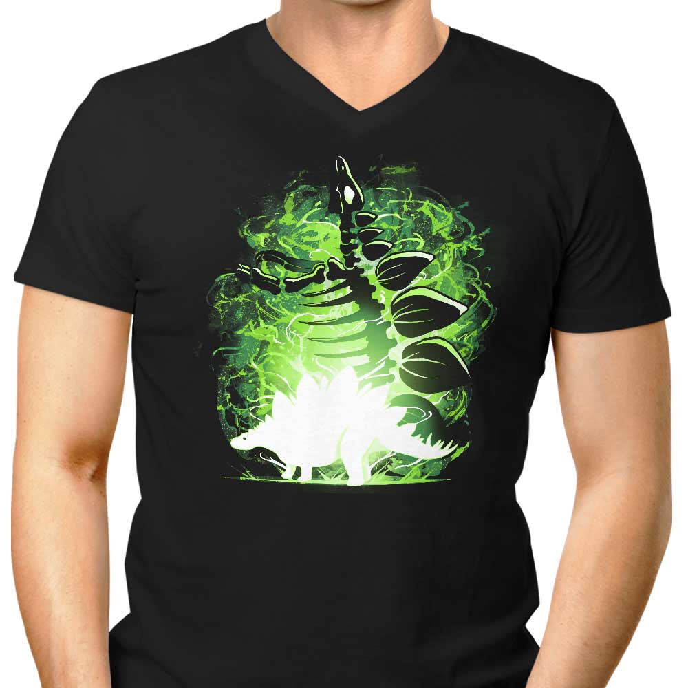 Men's V-Neck T-Shirt with Stegosaurus Silhouette Design