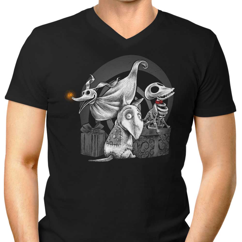 Men's Spooky Dogs V-Neck T-Shirt