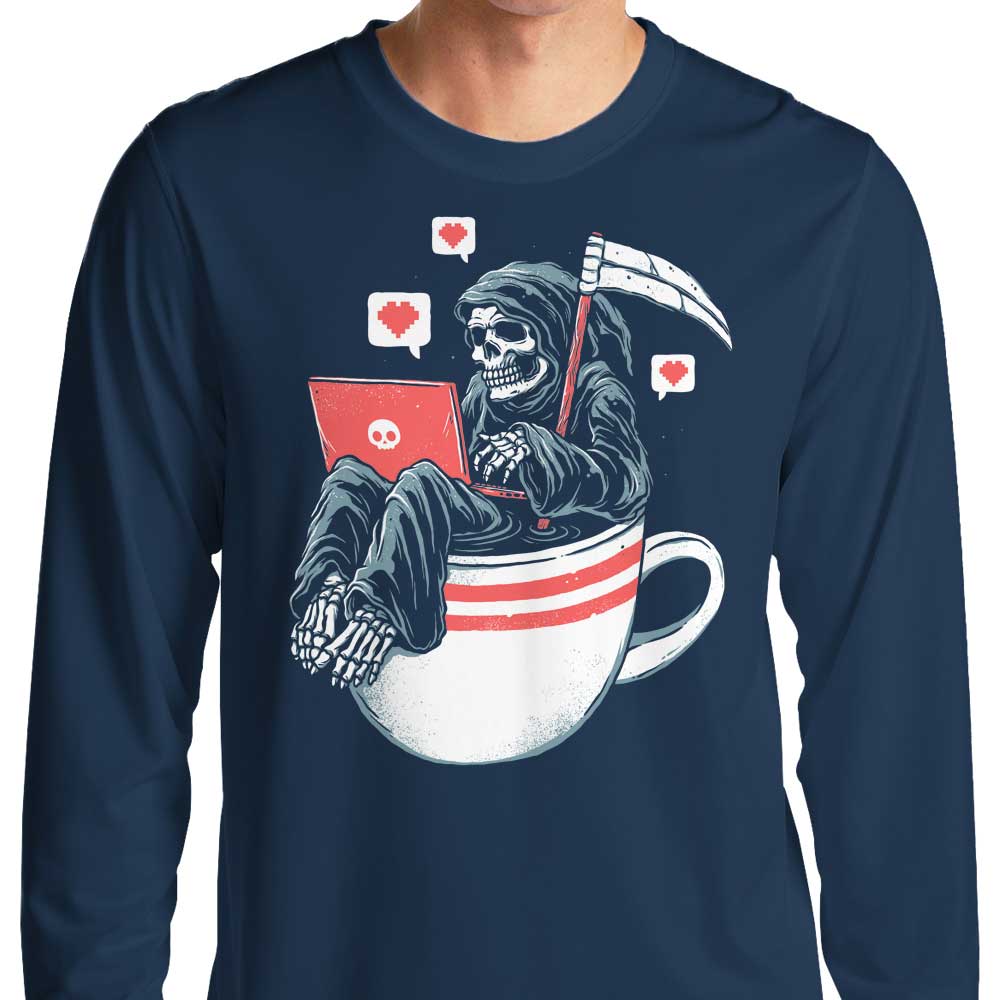 Stylish Love Death Coffee Long-Sleeved Crewneck T-Shirt