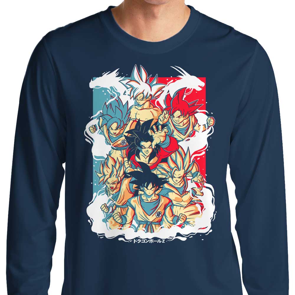 Dragon Ball Saiyan Transformation Design Long Sleeve Crewneck T-Shirt for Men and Women