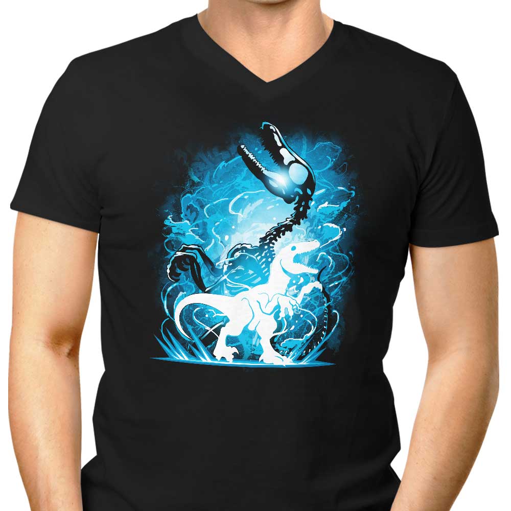 Men's V-Neck T-Shirt with Raptor Silhouette Design