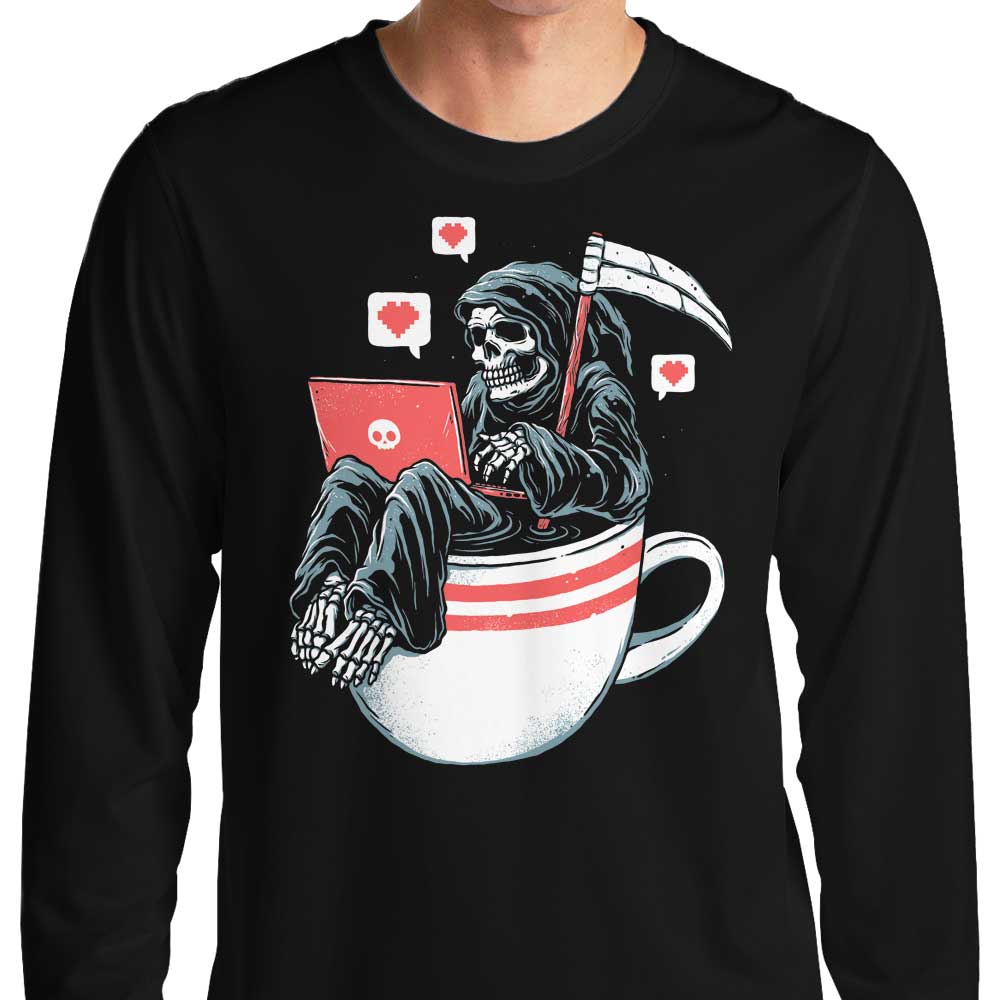 Stylish Love Death Coffee Long-Sleeved Crewneck T-Shirt