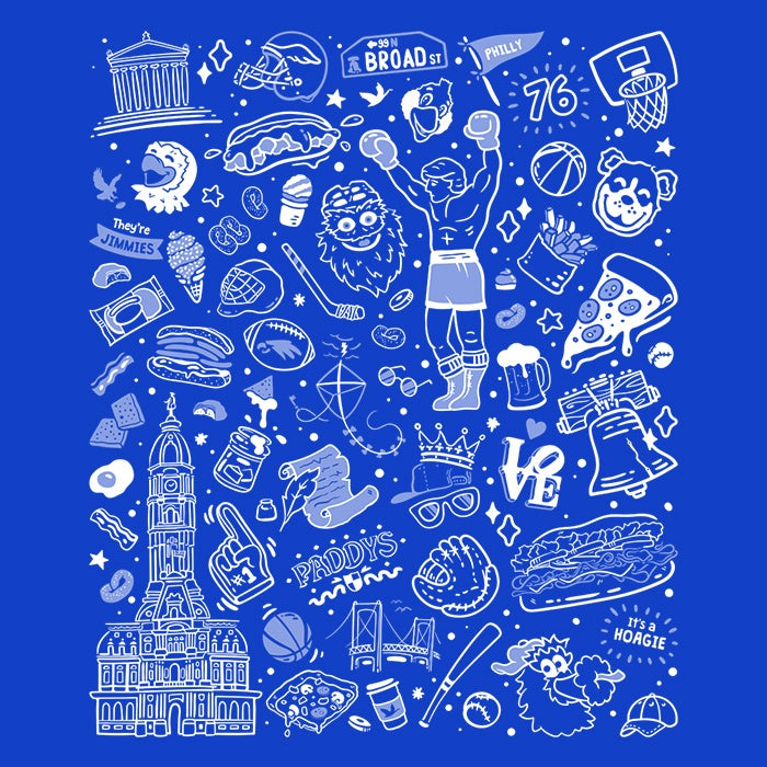 Long Sleeve Blue T-Shirt Featuring Philly Icons