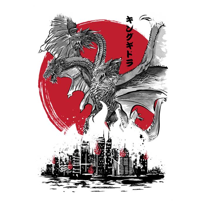 Terror King Rising Sumi-e Artwork Long Sleeve Crewneck T-Shirt