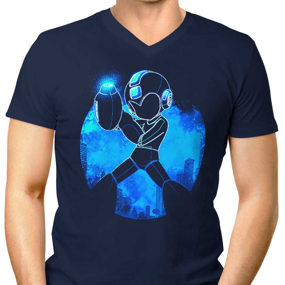 Men's Blue Orb-Print V-Neck Bomber