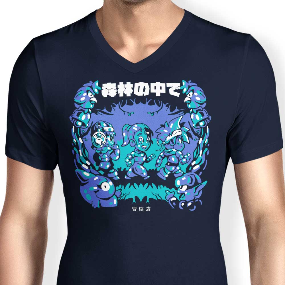 Men's V-Neck T-Shirt - Walking in the Woods Style