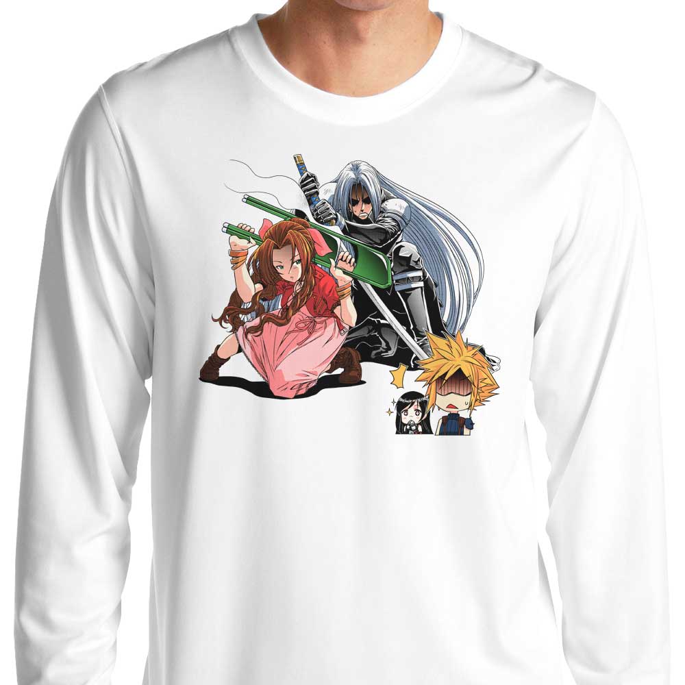 Aerith's Ultimate Weapon Inspired Long Sleeve Crewneck T - Shirt by Coinbox Tees