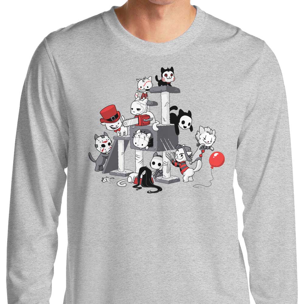 Spooky Horror Cats Design Long Sleeve Crewneck T-Shirt