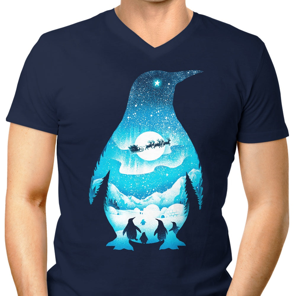 Men's Christmas-themed V-Neck Penguin T-shirt