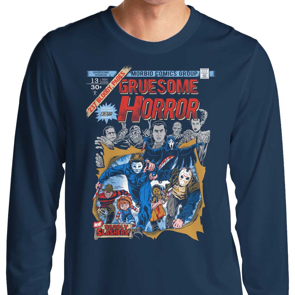 Terrifying Gruesome Horror Long Sleeve Men's T-Shirt for Horror Enthusiasts