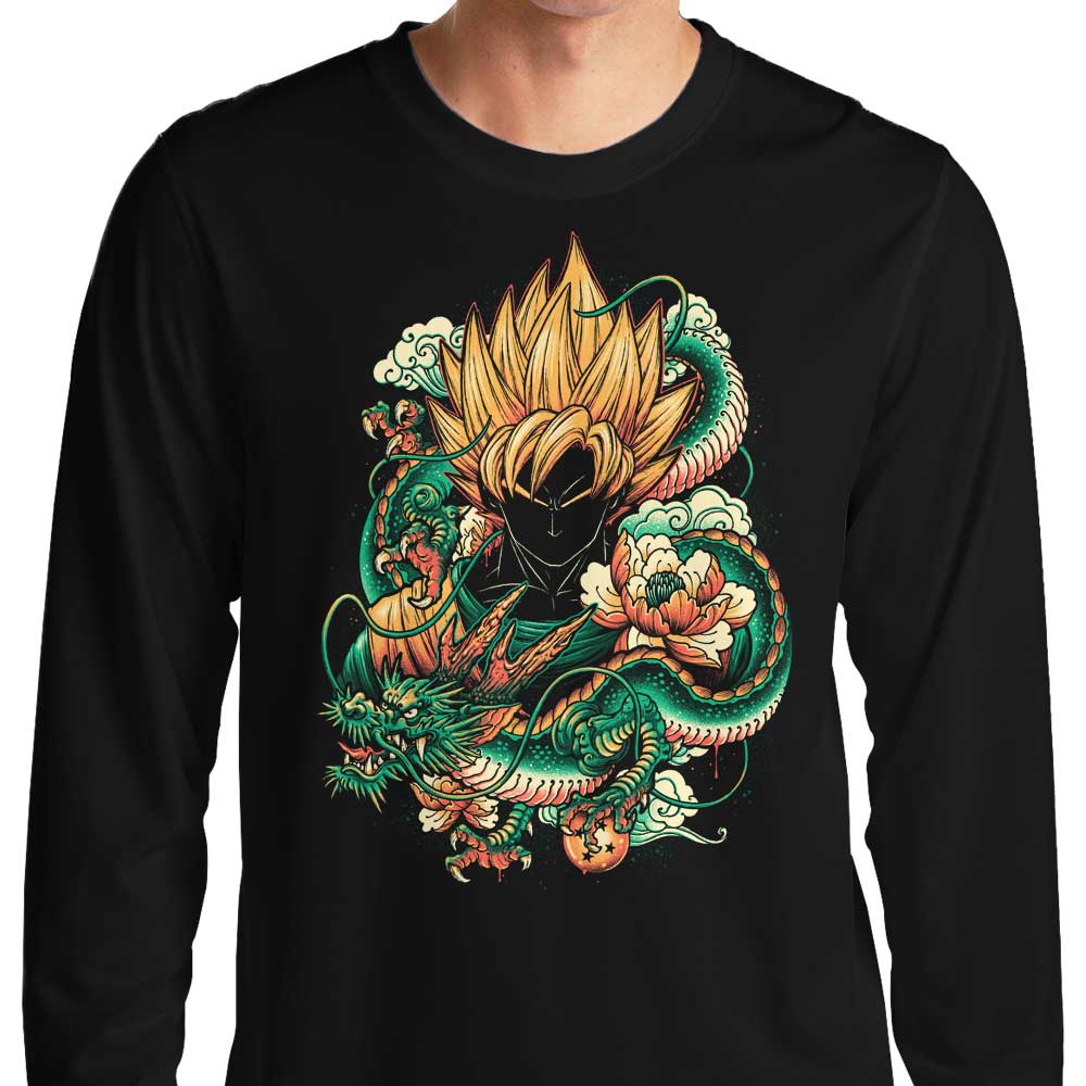 Vibrant Dragon Long Sleeve Crewneck T - Shirt in Multiple Sizes