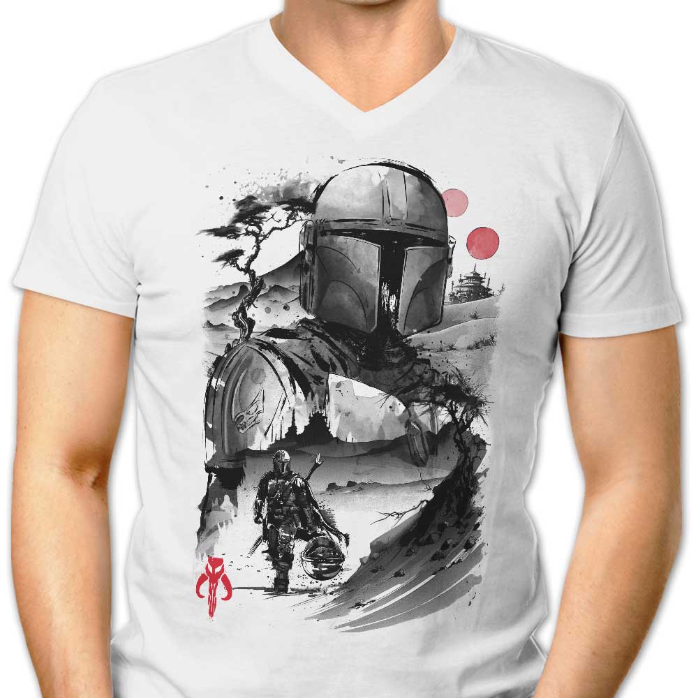 Dr. Monekers Men's V-Neck Desert Hunter Sumi-e T-Shirt