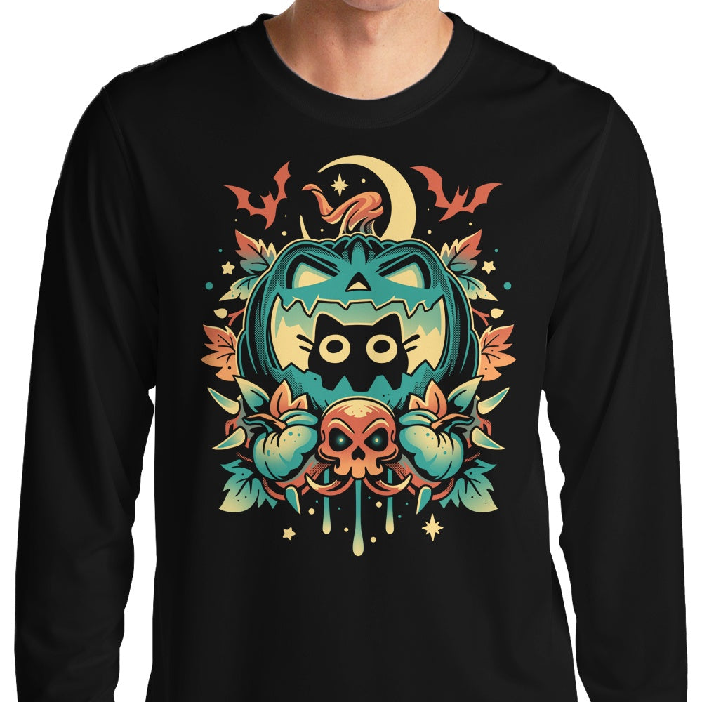Episode 11 - Spooky Halloween Cat Design Long Sleeve Cotton T-Shirt
