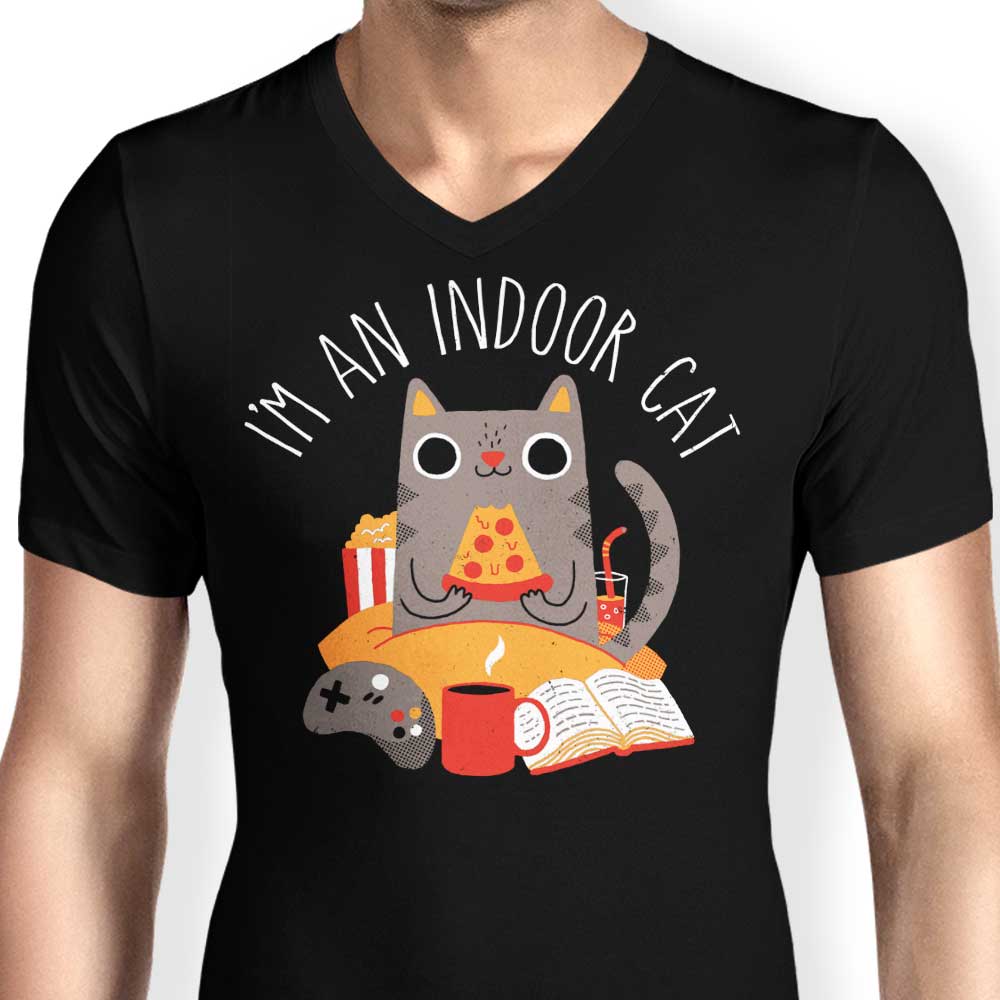 Men's Stylish Indoor Cat V-Neck T-Shirt