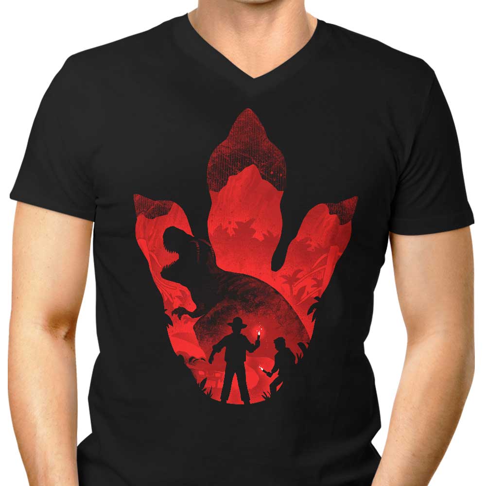 Men's Stylish V-Neck T-Shirt with T-Rex Footprint Design