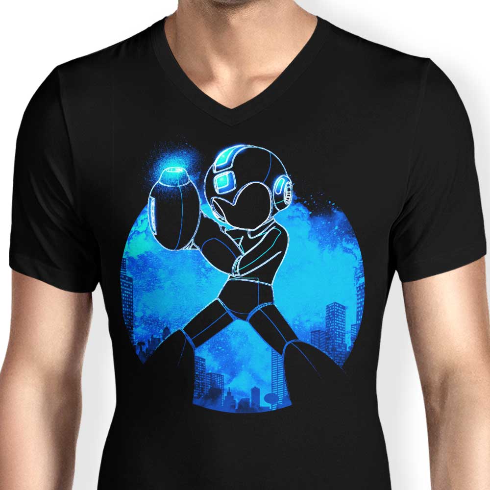 Men's Blue Orb-Print V-Neck Bomber