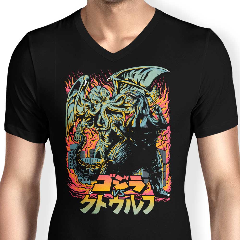 Men's Stylish V-Neck - Clash of Gods Design