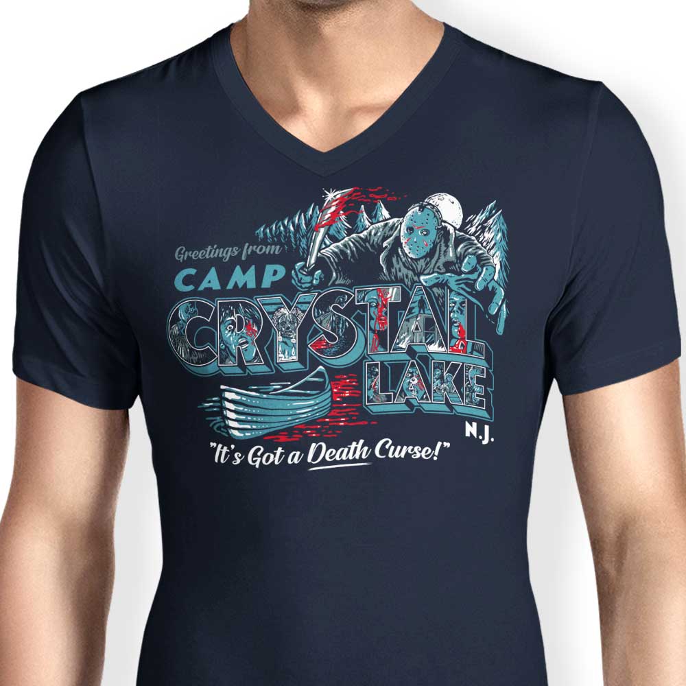 Men's V-Neck T-Shirt - 'Visit Crystal Lake' Design