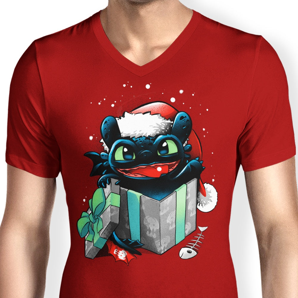Men's Christmas-themed V-Neck Dragon T-shirt