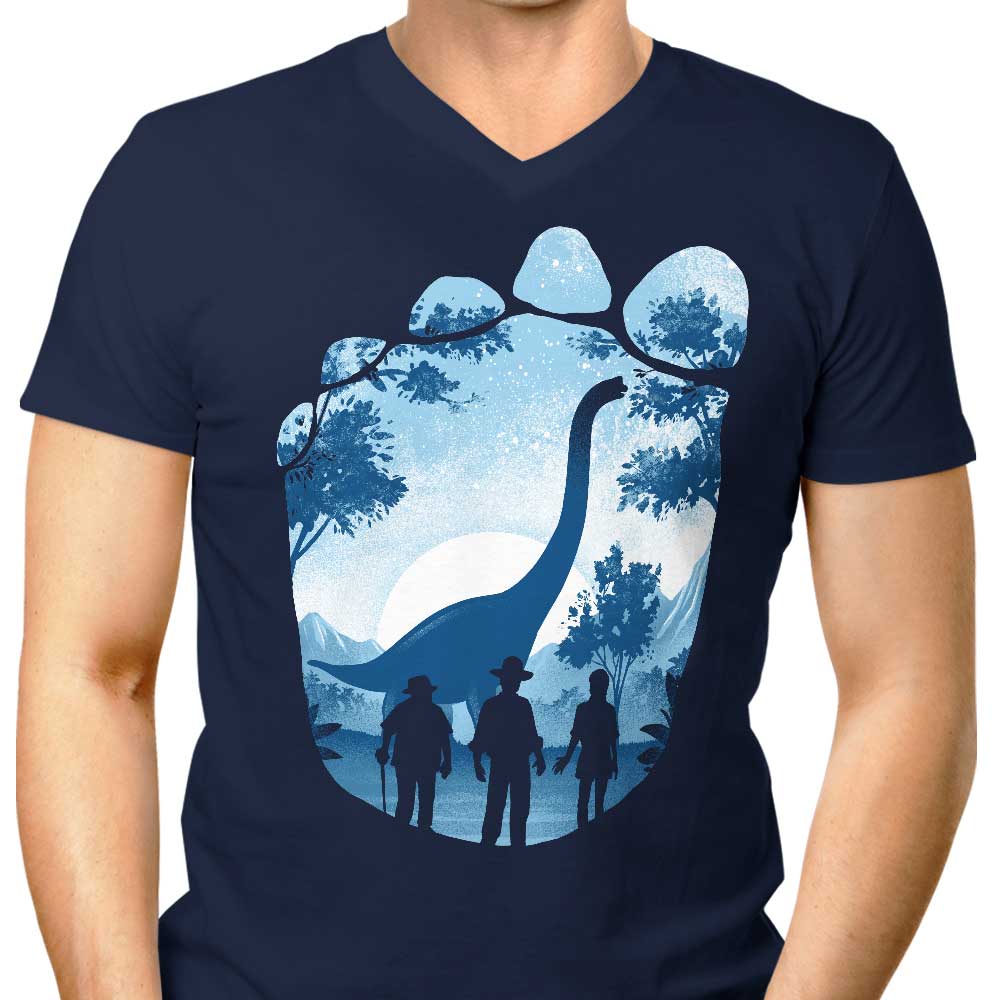 Men's V-Neck T-Shirt with Brachiosaurus Footprint Design