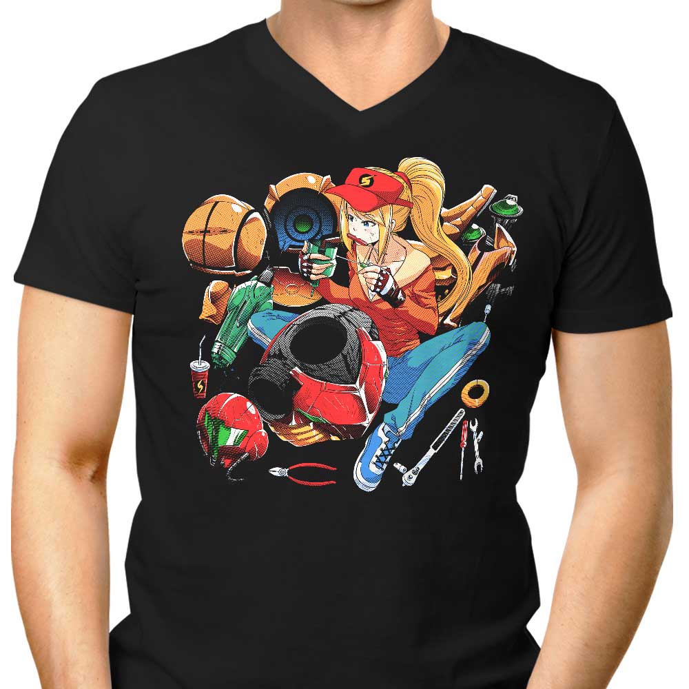 Men's V-Neck T-Shirt with Samus Repairing Design