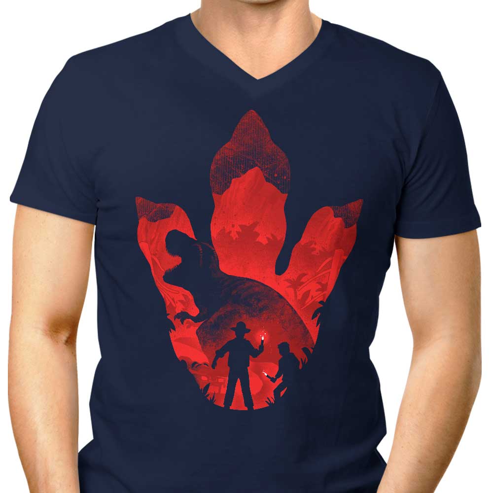 Men's Stylish V-Neck T-Shirt with T-Rex Footprint Design