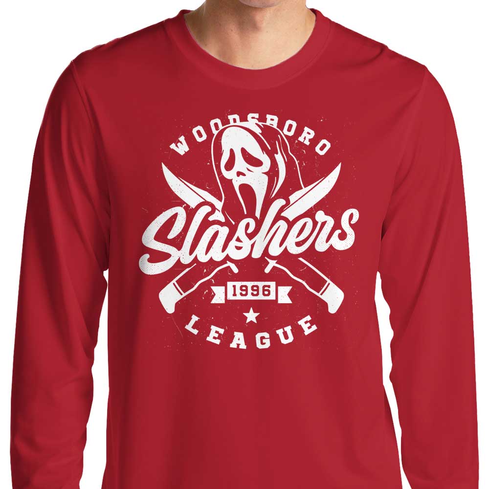 Stylish Long Sleeve 'Woodsboro Slashers' T-Shirt from Getsousa!