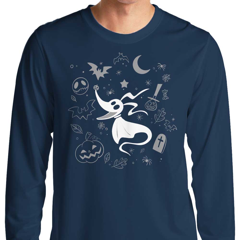 Alemaglia's Spooky Dog Doodle Long Sleeve Crewneck T - Shirt