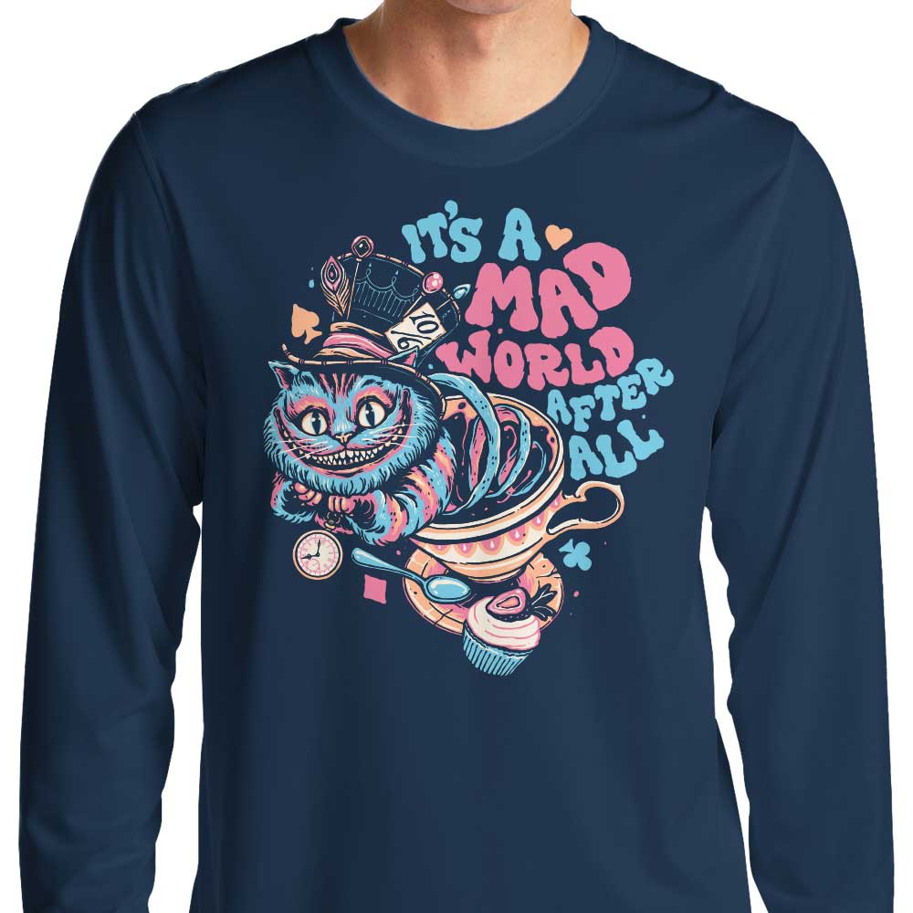 Momma Gorilla's Mad World Cat Long - Sleeve Crewneck T - Shirt in S to 4XL Sizes