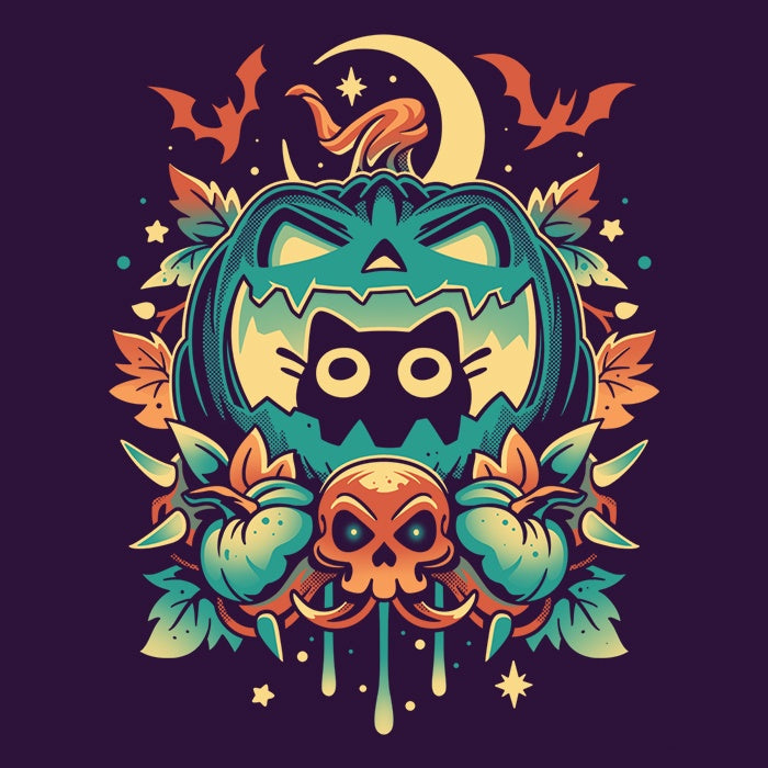 Episode 11 - Spooky Halloween Cat Design Long Sleeve Cotton T-Shirt