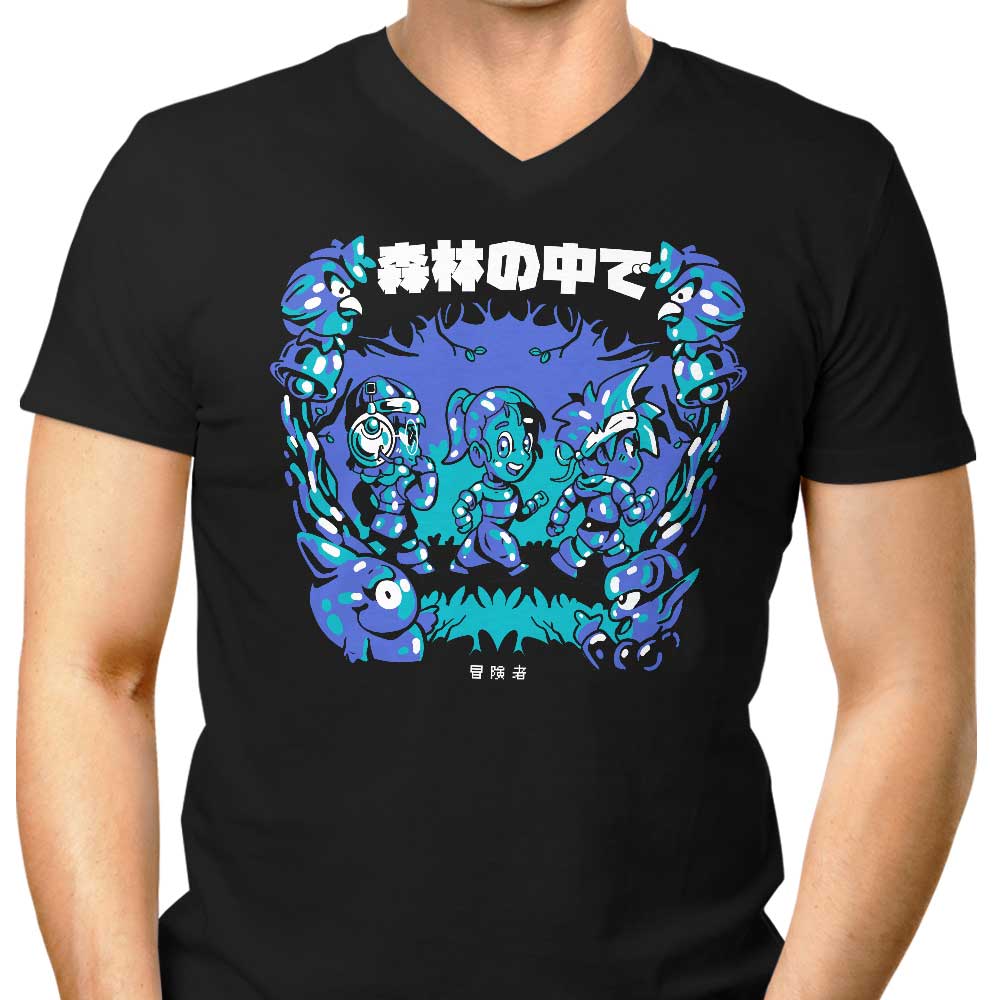 Men's V-Neck T-Shirt - Walking in the Woods Style