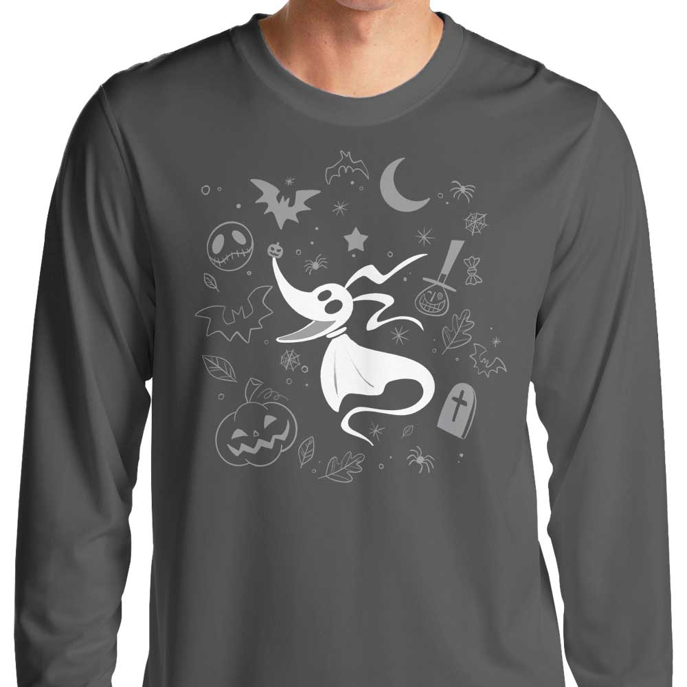 Alemaglia's Spooky Dog Doodle Long Sleeve Crewneck T - Shirt