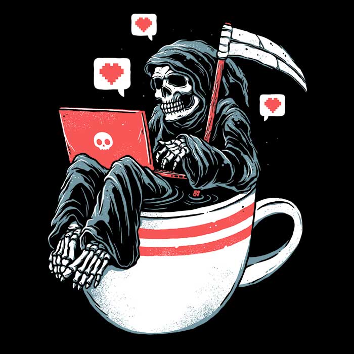 Stylish Love Death Coffee Long-Sleeved Crewneck T-Shirt