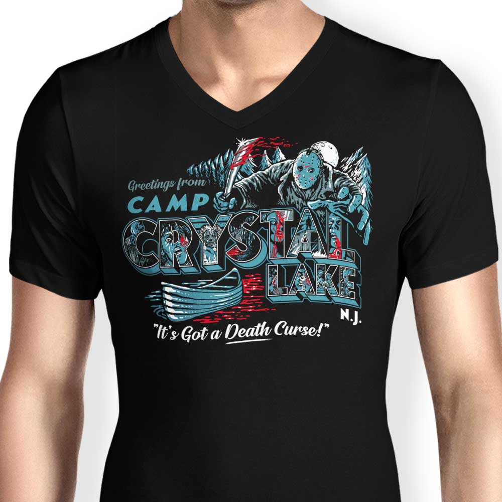 Men's V-Neck T-Shirt - 'Visit Crystal Lake' Design
