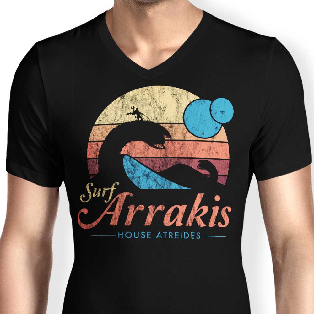 Men's Stylish V-Neck Surf T-Shirt - Surf Arrakis