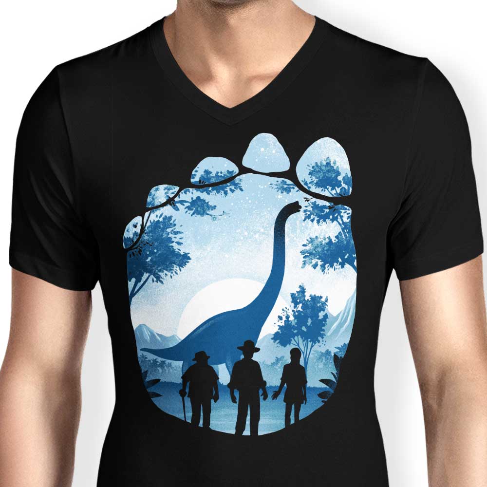 Men's V-Neck T-Shirt with Brachiosaurus Footprint Design