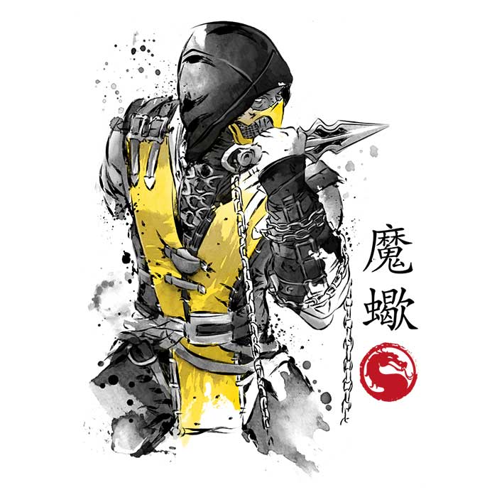 Long Sleeve Fire Warrior Sumi-e T-Shirt by Dr. Monekers