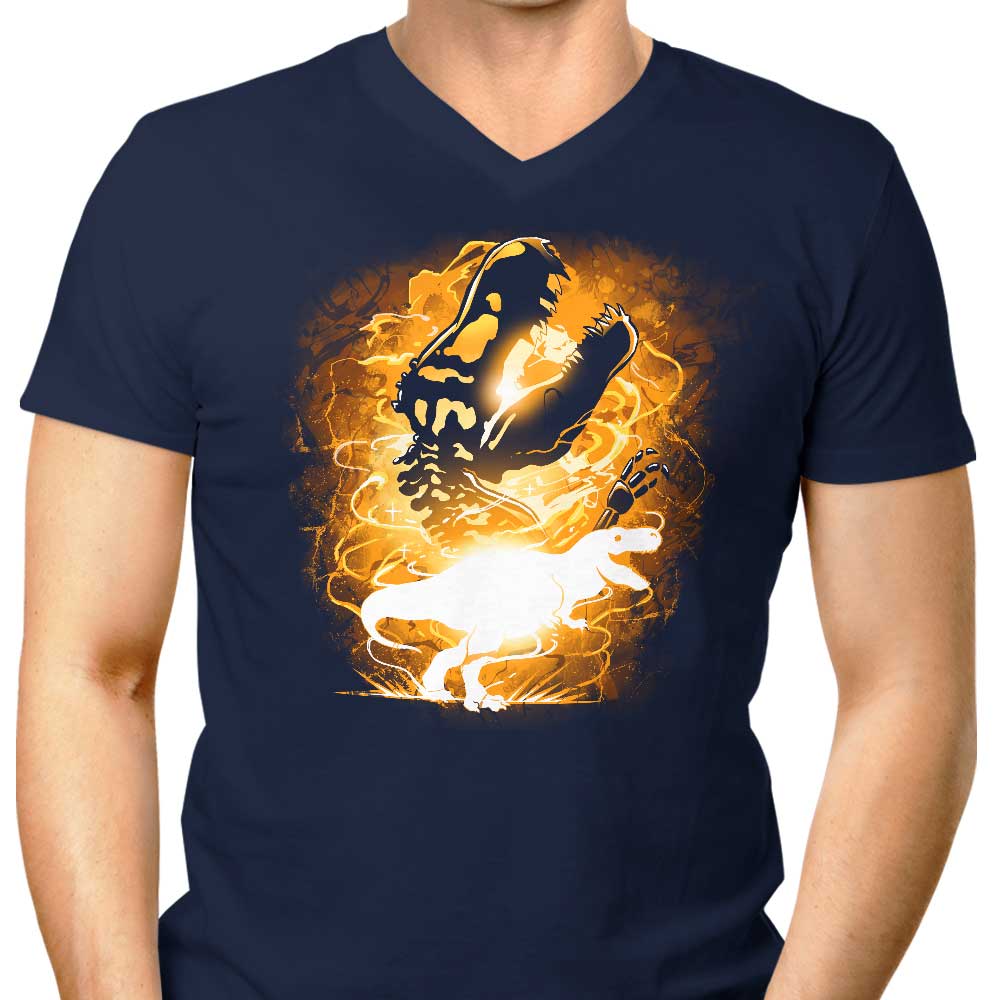 Men's V-Neck T-Shirt with Tyrannosaurus Rex Silhouette Design