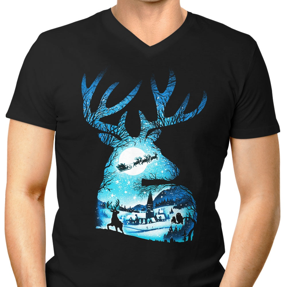 Alemaglia Men's V-Neck Christmas Reindeer T-Shirt