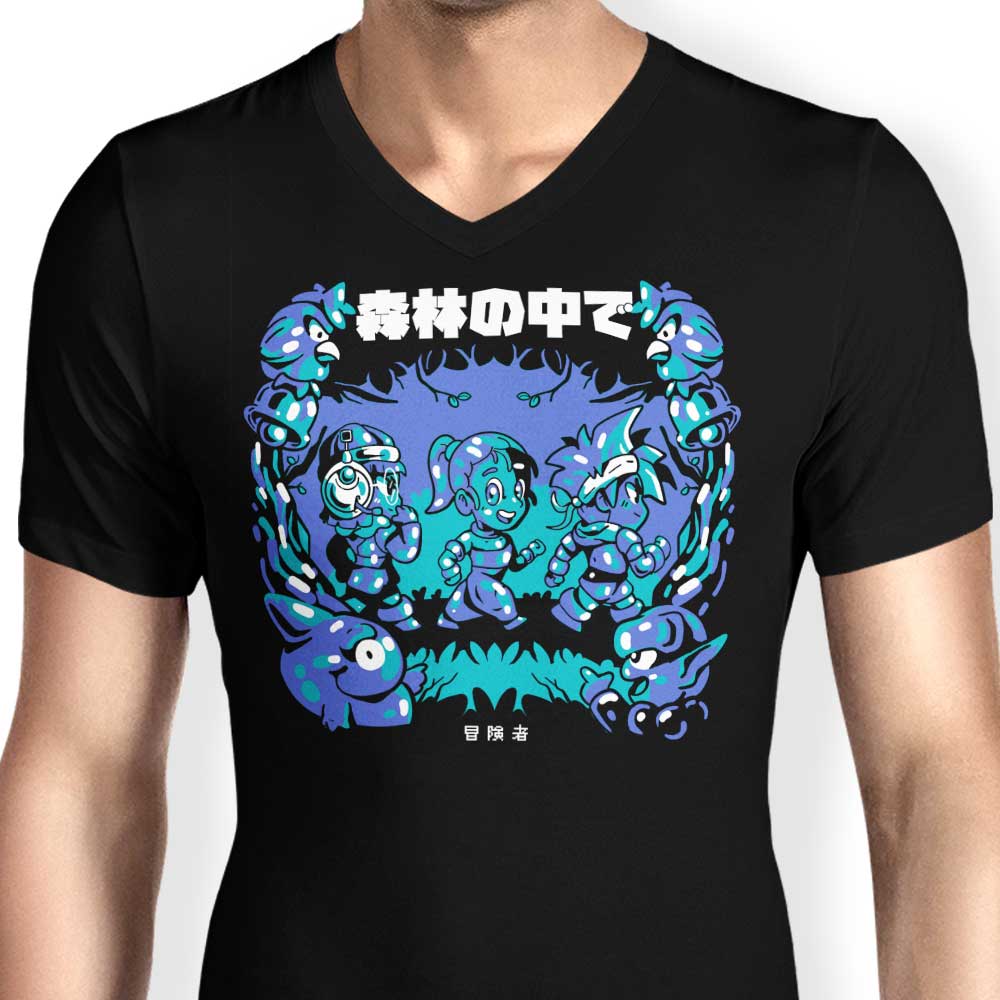 Men's V-Neck T-Shirt - Walking in the Woods Style