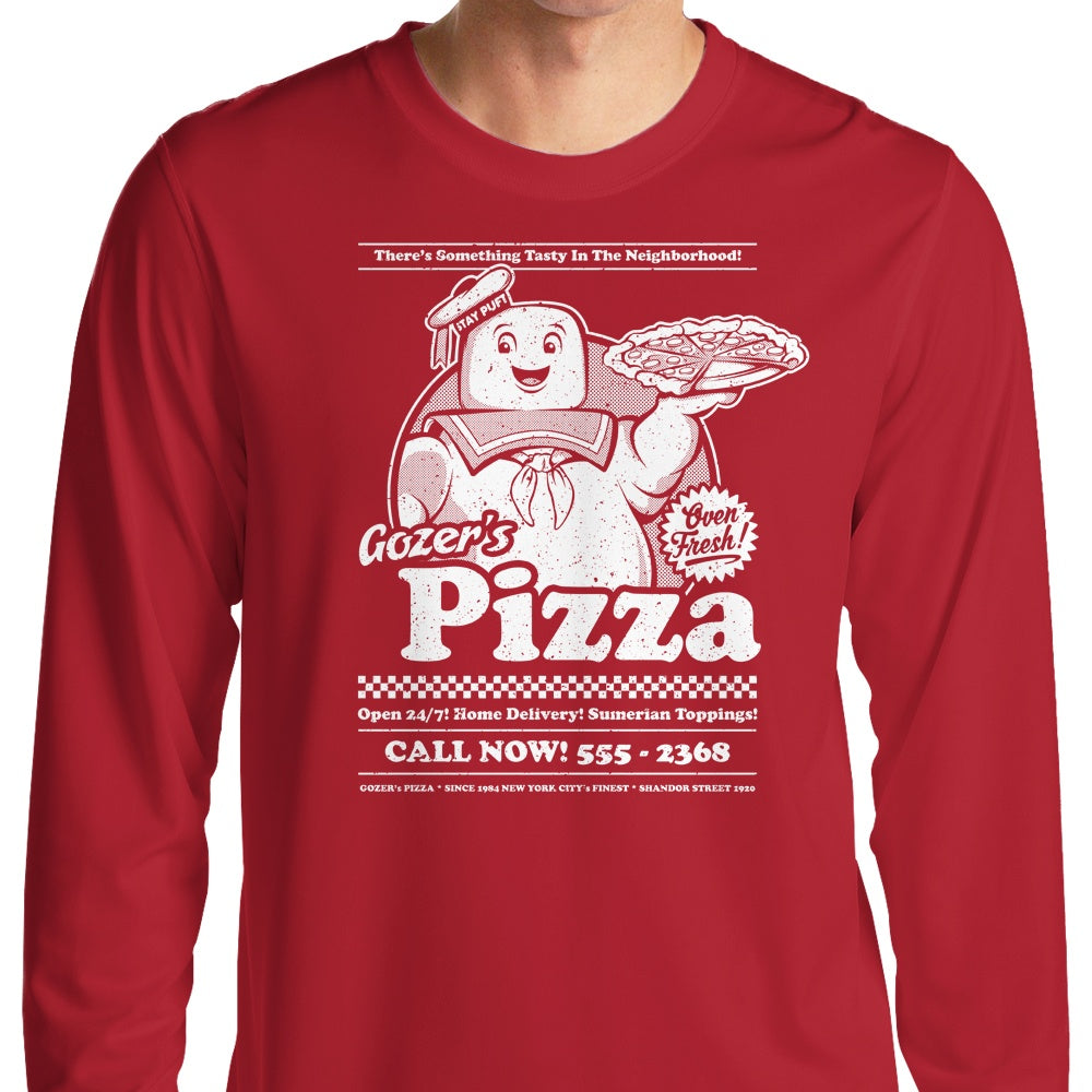 Long Sleeve T-Shirt Featuring Gozer's Pizza Design