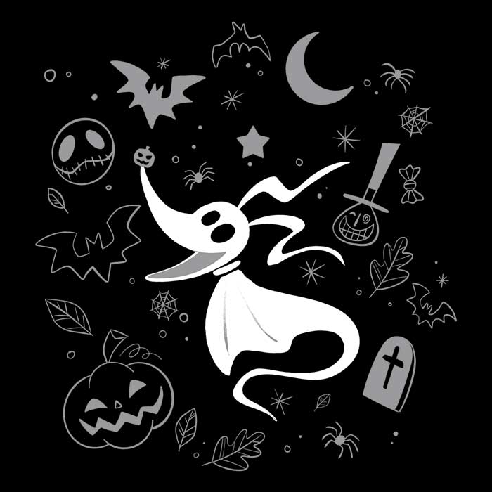 Alemaglia's Spooky Dog Doodle Long Sleeve Crewneck T - Shirt