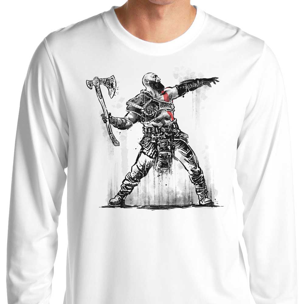 Long Sleeve God Throwing Axe Themed T-Shirt