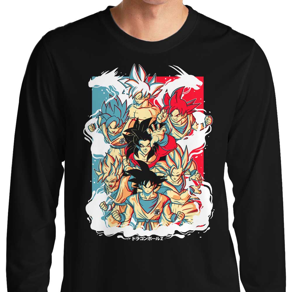 Dragon Ball Saiyan Transformation Design Long Sleeve Crewneck T-Shirt for Men and Women