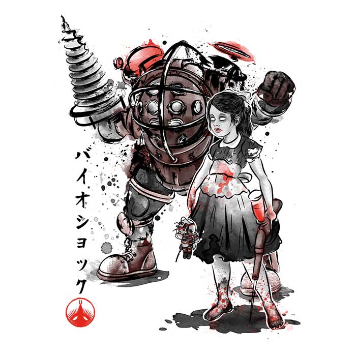 Long Sleeve Little Sister Sumi-e T-Shirt by Dr. Monekers