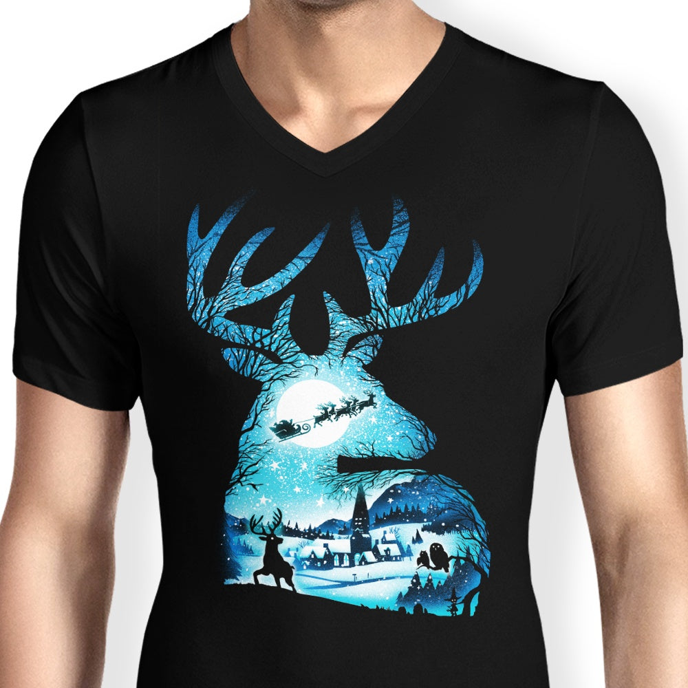 Alemaglia Men's V-Neck Christmas Reindeer T-Shirt
