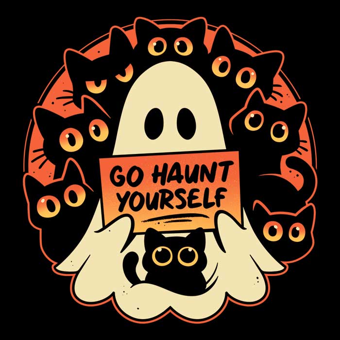Spooky 'Go Haunt Yourself' Long Sleeve Cotton T-Shirt for a Chilling Look
