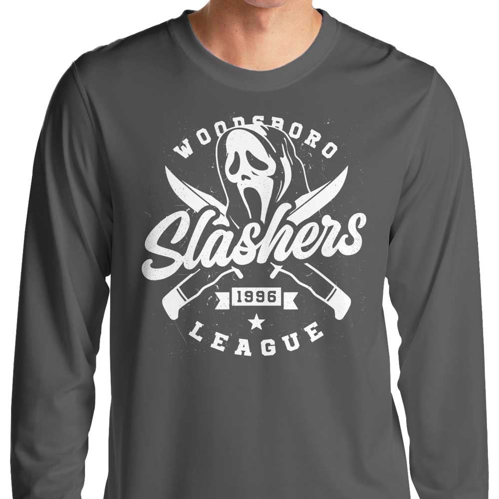 Stylish Long Sleeve 'Woodsboro Slashers' T-Shirt from Getsousa!