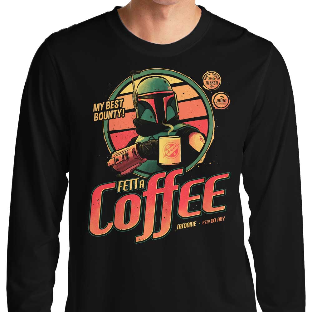 Stylish 'Fett A Coffee' Long Sleeve Crewneck T - Shirt in Multiple Sizes